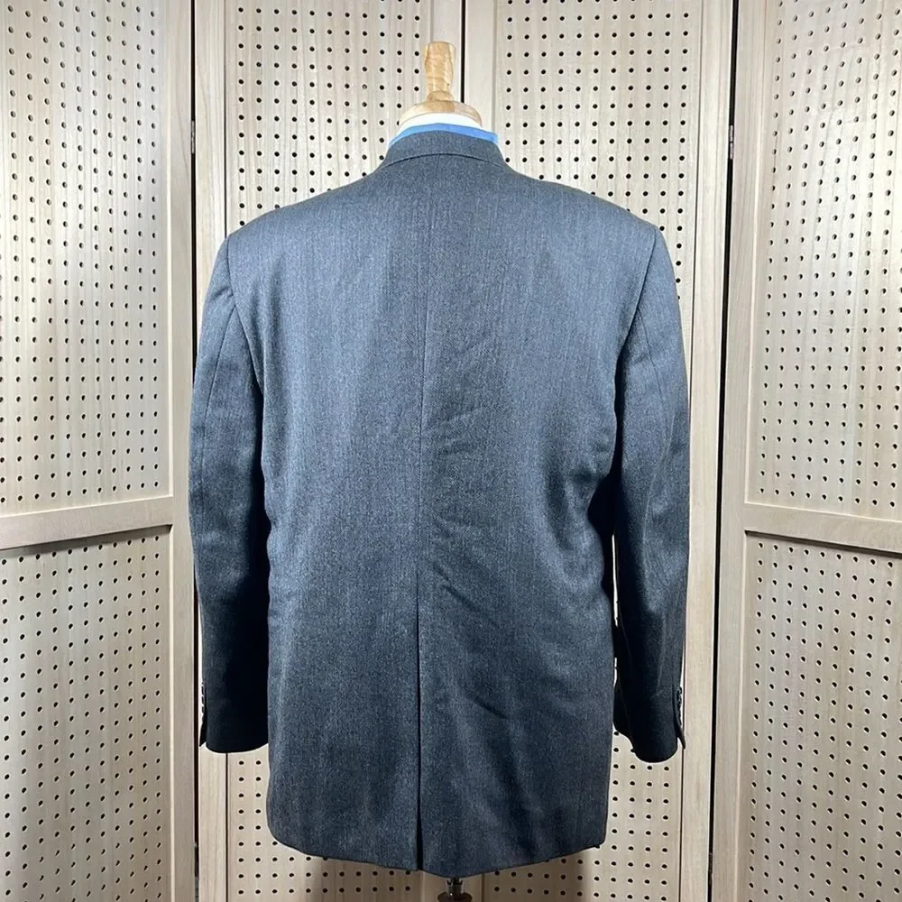 New‎ England Sport Coat Mens 46L Gray Herringbone Lambswool Two Button Blazer